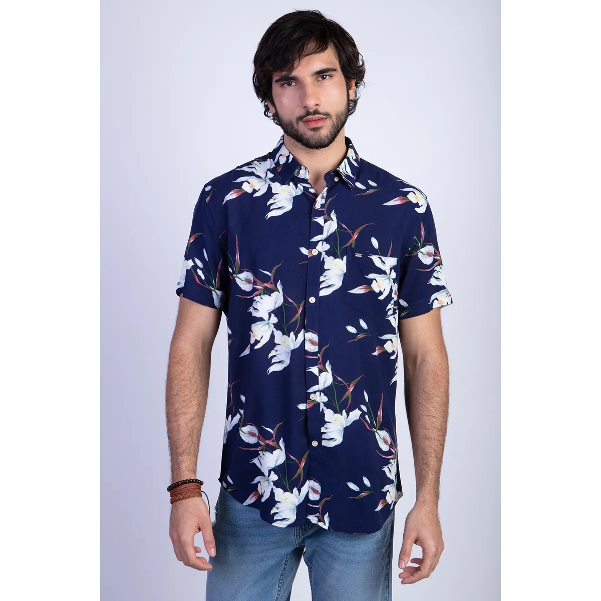 FEROUCH - Camisa Estampada Flores Fj Azul Ferouch
