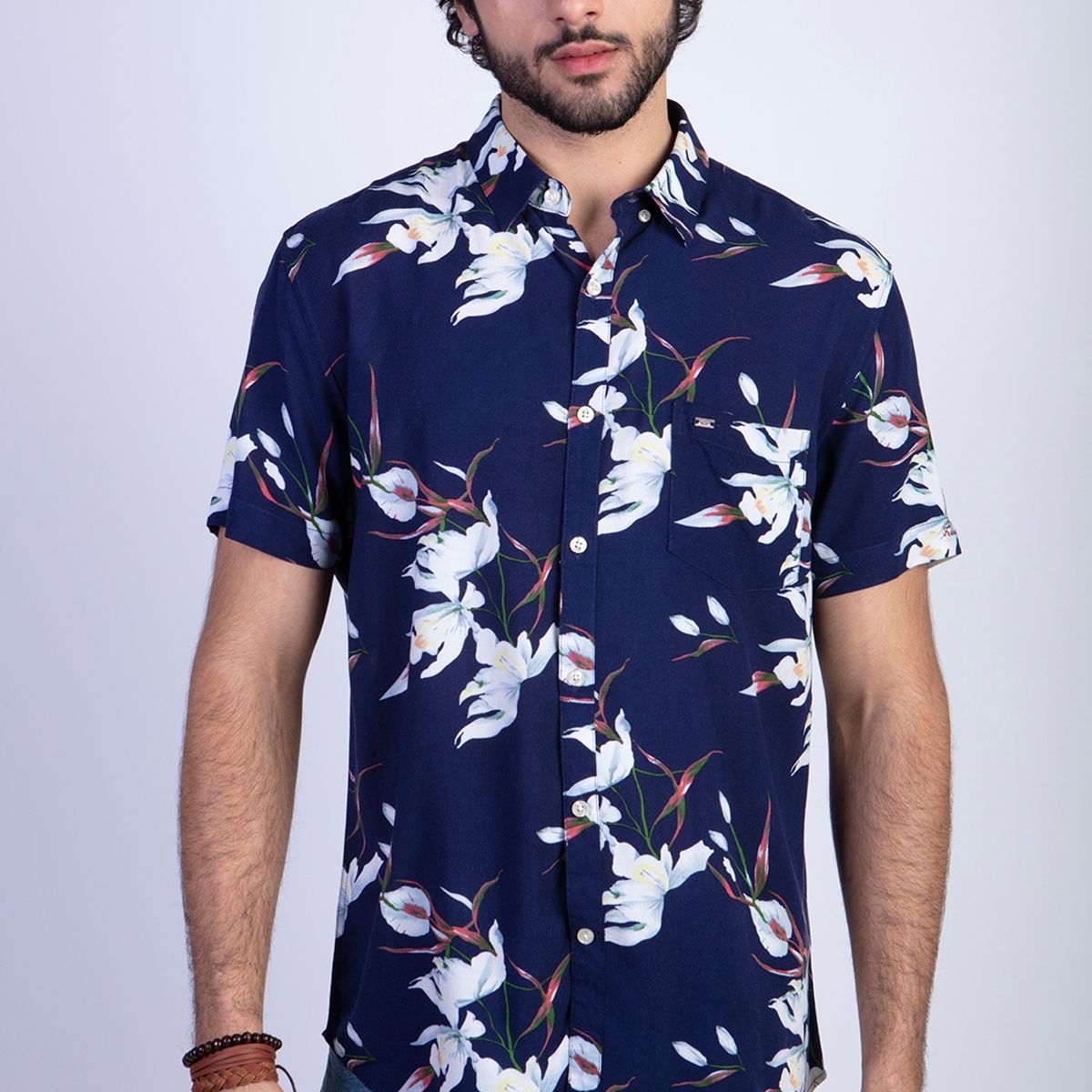 FEROUCH - Camisa Estampada Flores Fj Azul Ferouch