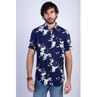 Camisa Estampada Flores Fj Azul