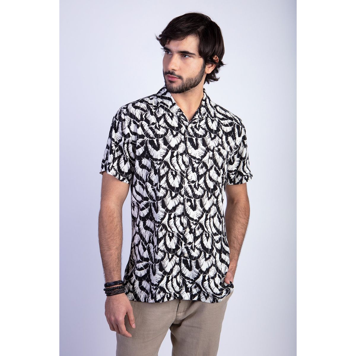 FEROUCH - Camisa Estampada Hojas F Negro Ferouch