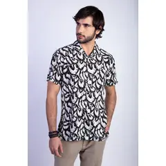 FEROUCH - Camisa Estampada Hojas F Negro
