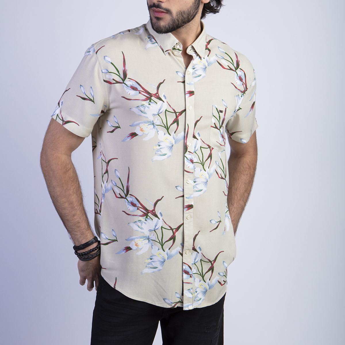 FEROUCH - Camisa Estampada Flores Fj Beige Ferouch