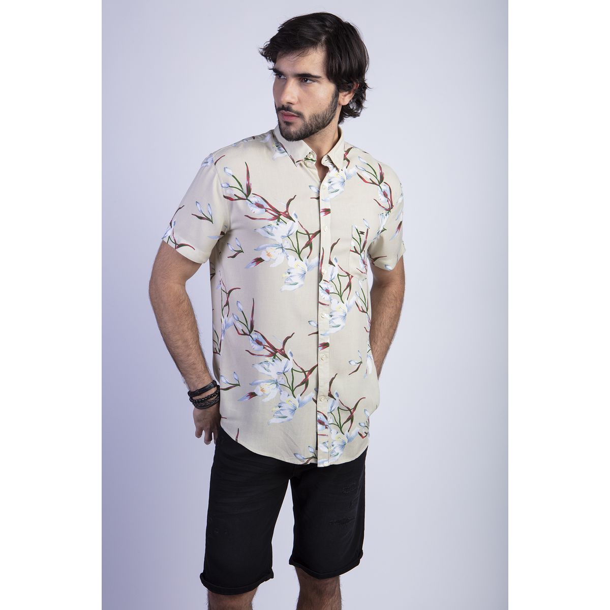 FEROUCH - Camisa Estampada Flores Fj Beige Ferouch