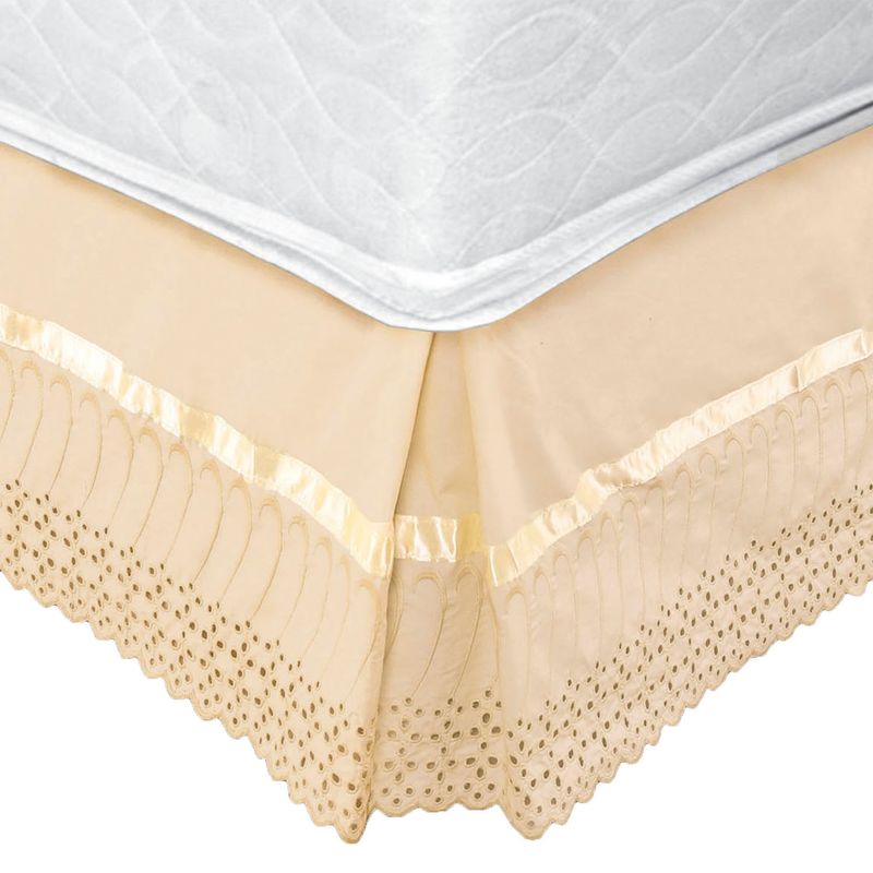 GENERICO - Faldón Broderie Amanda 2 Plazas Beige