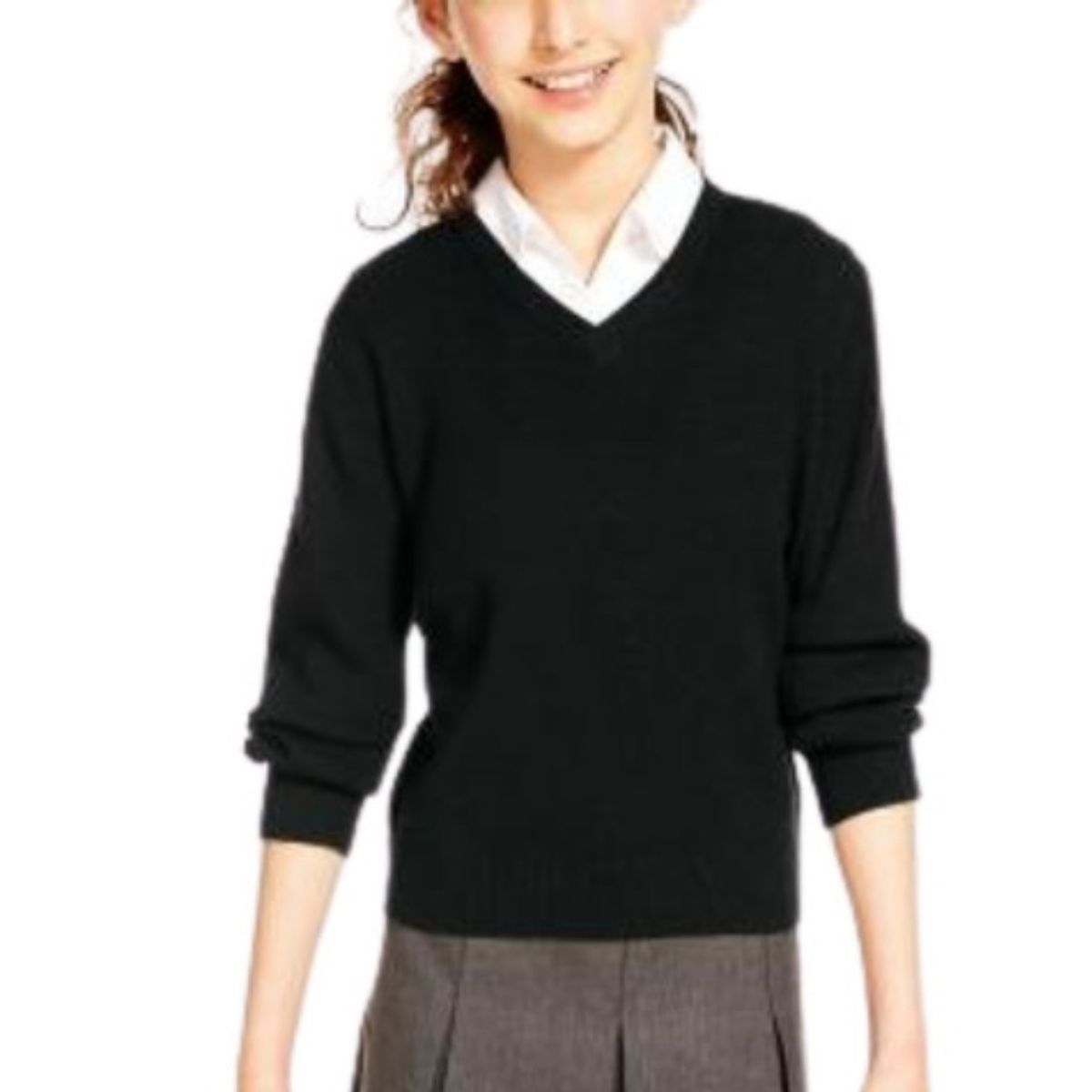 GENERICO - Sweater Cuello V Niña Azul Marino - Tallas (12,14,16)