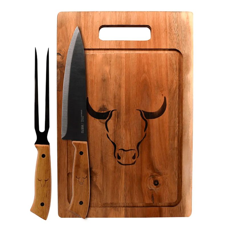 WAYU - Set Parrillero Tabla Cuchillo y Tenedor PRM - Wayu