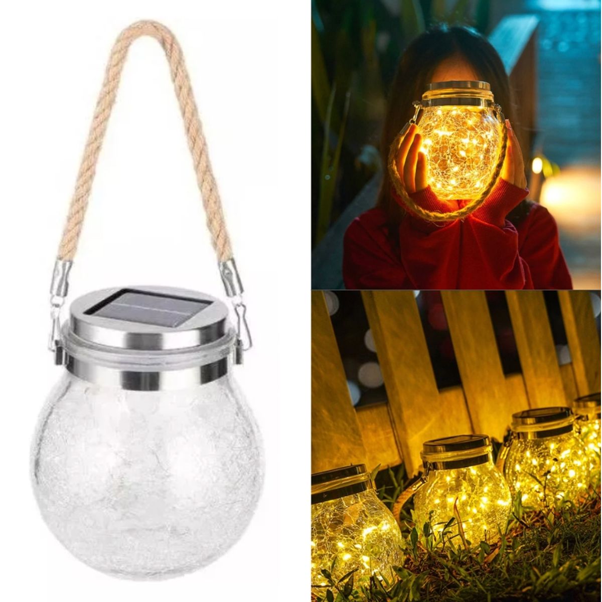 GENERICO - ESFERAS LED SOLAR COLGANTE EN LUZ CÁLIDA DE VIDRIO