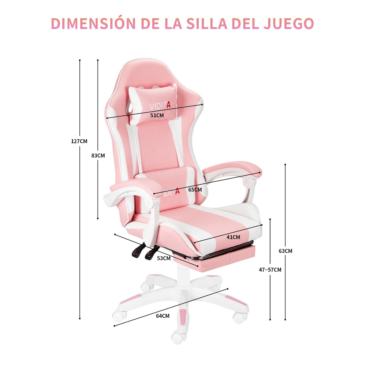 VIDITA - Silla Gamer Profesional GX2000 con Reposapiés-Rosado