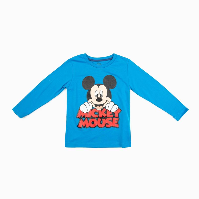 DISNEY - Polera Manga Larga Niño Mickey Asomandose Azul Disney