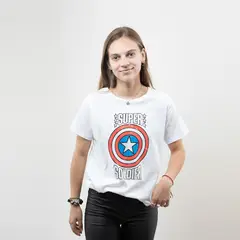 MARVEL - Polera Mujer Capitan America Super Blanco
