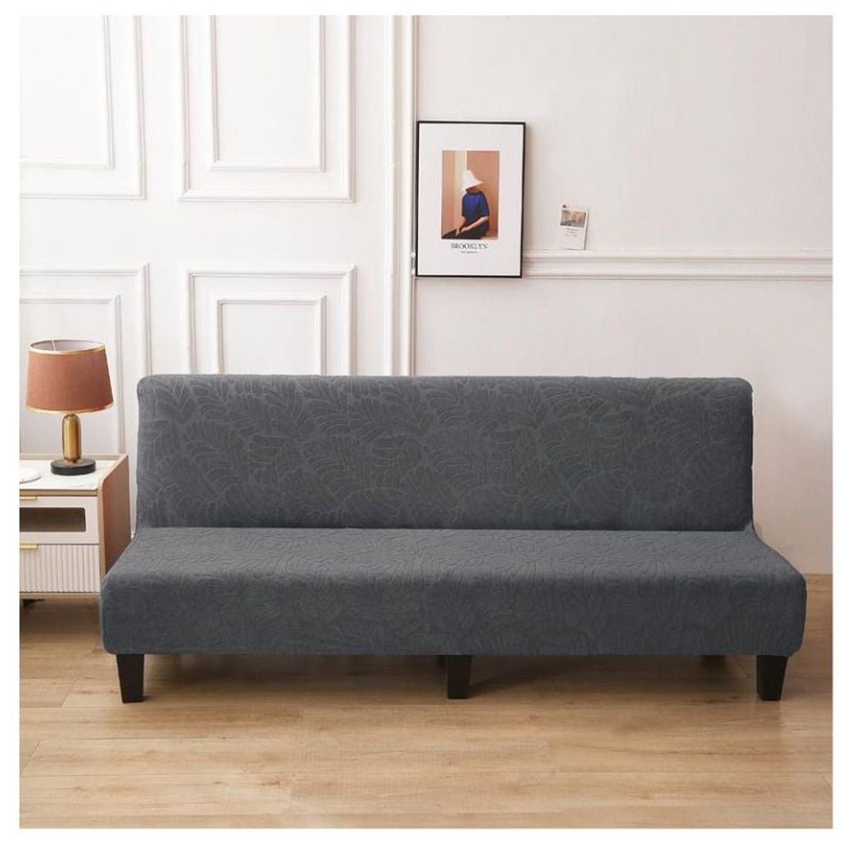 GENERICO - Funda Para Futón Sofa Elástica Diseño Relieve En Hojas  Gris