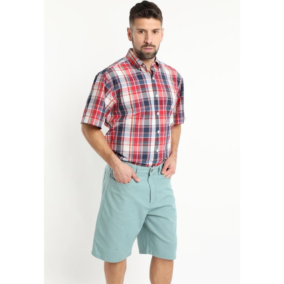 KOTTING - Camisa Fantasia Clasica Manga Corta Boton Cuello Azul Marino KOTTING