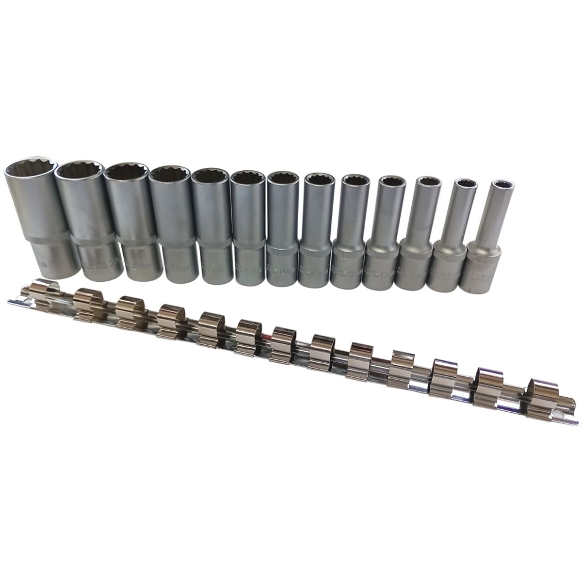 GENERICO - JUEGO DADOS POLIGONALES LARGOS 1/2" 08 MM A 24 MM 13 PCS