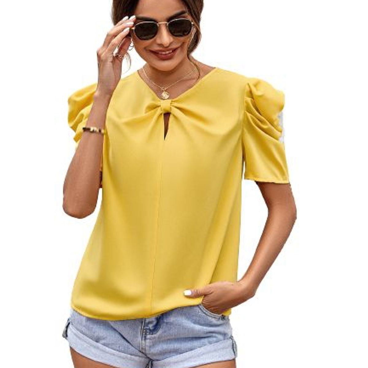 SIMPLEE - Blusa Mujer Manga Corta Moda-Negro