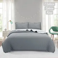 ANGELES DEL HOGAR - Cobertor Quilt 100% Algodón con pompón 2 plazas