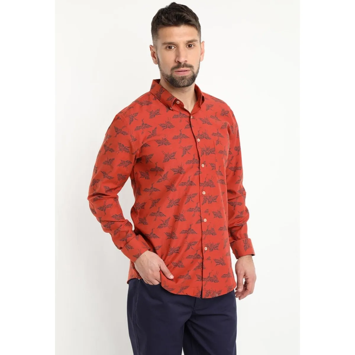 KOTTING - Camisa Oxford Estampada Naranja oscuro KOTTING