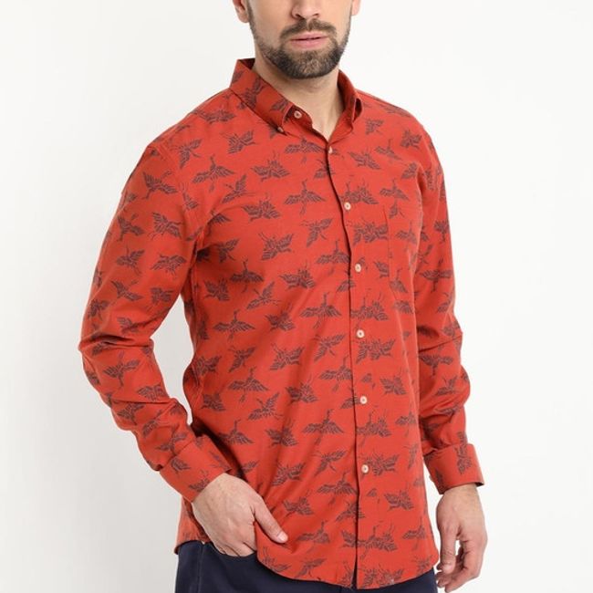 KOTTING - Camisa Oxford Estampada Naranja oscuro KOTTING
