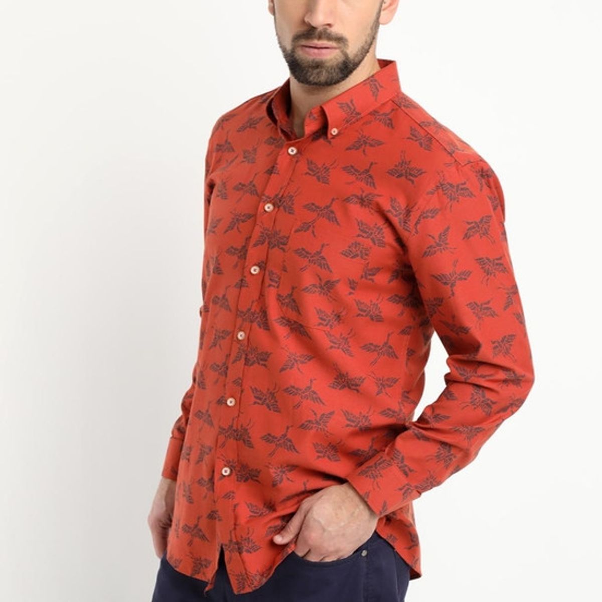 KOTTING - Camisa Oxford Estampada Naranja oscuro KOTTING