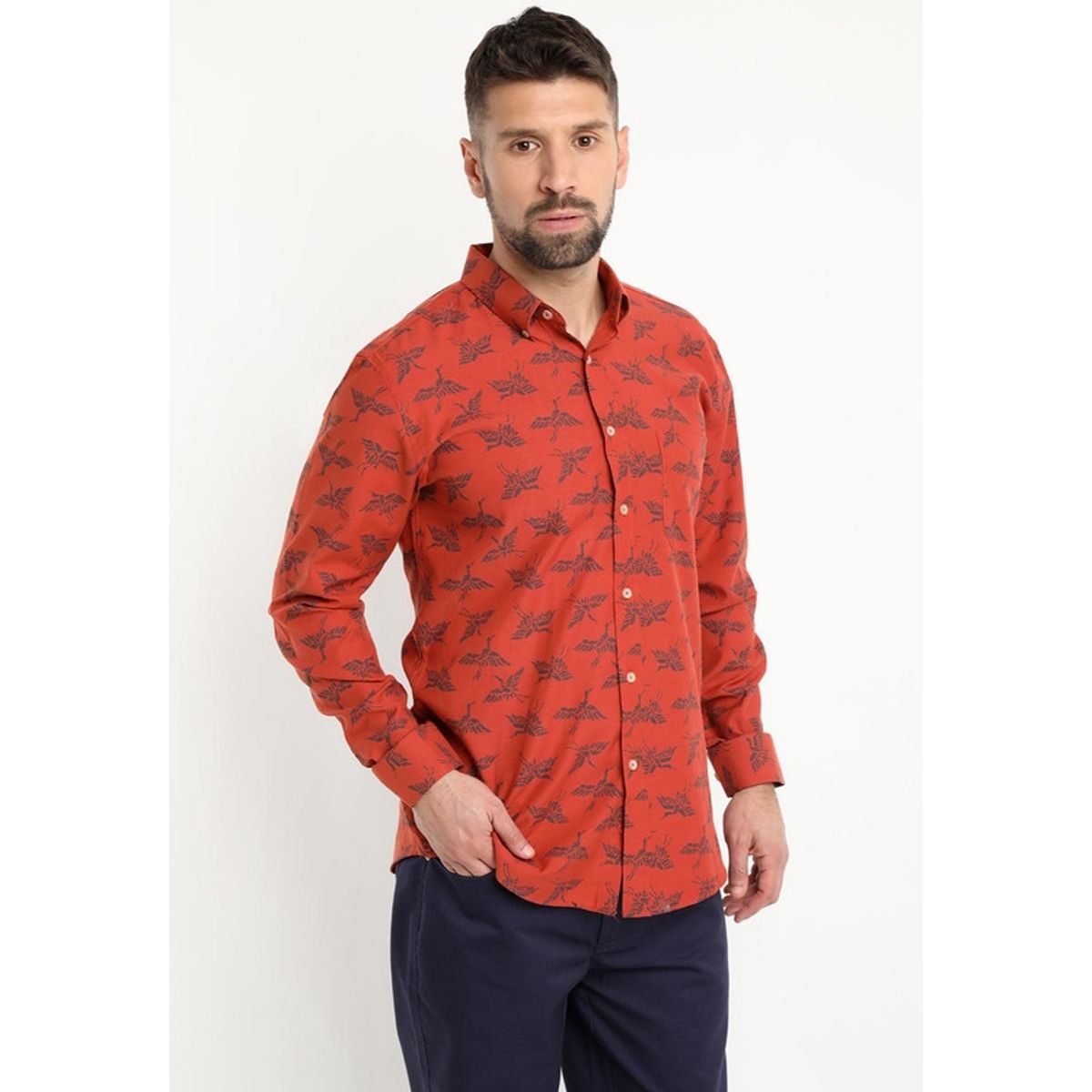 KOTTING - Camisa Oxford Estampada Naranja oscuro KOTTING