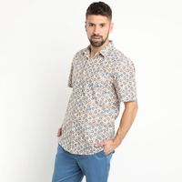 Camisa Fantasia Estampada Manga Corta Naranja claro