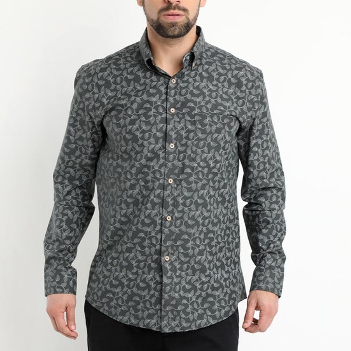 KOTTING - Camisa Oxford Estampada Gris oscuro KOTTING