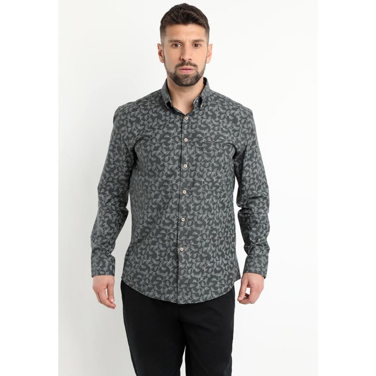 KOTTING - Camisa Oxford Estampada Gris oscuro KOTTING