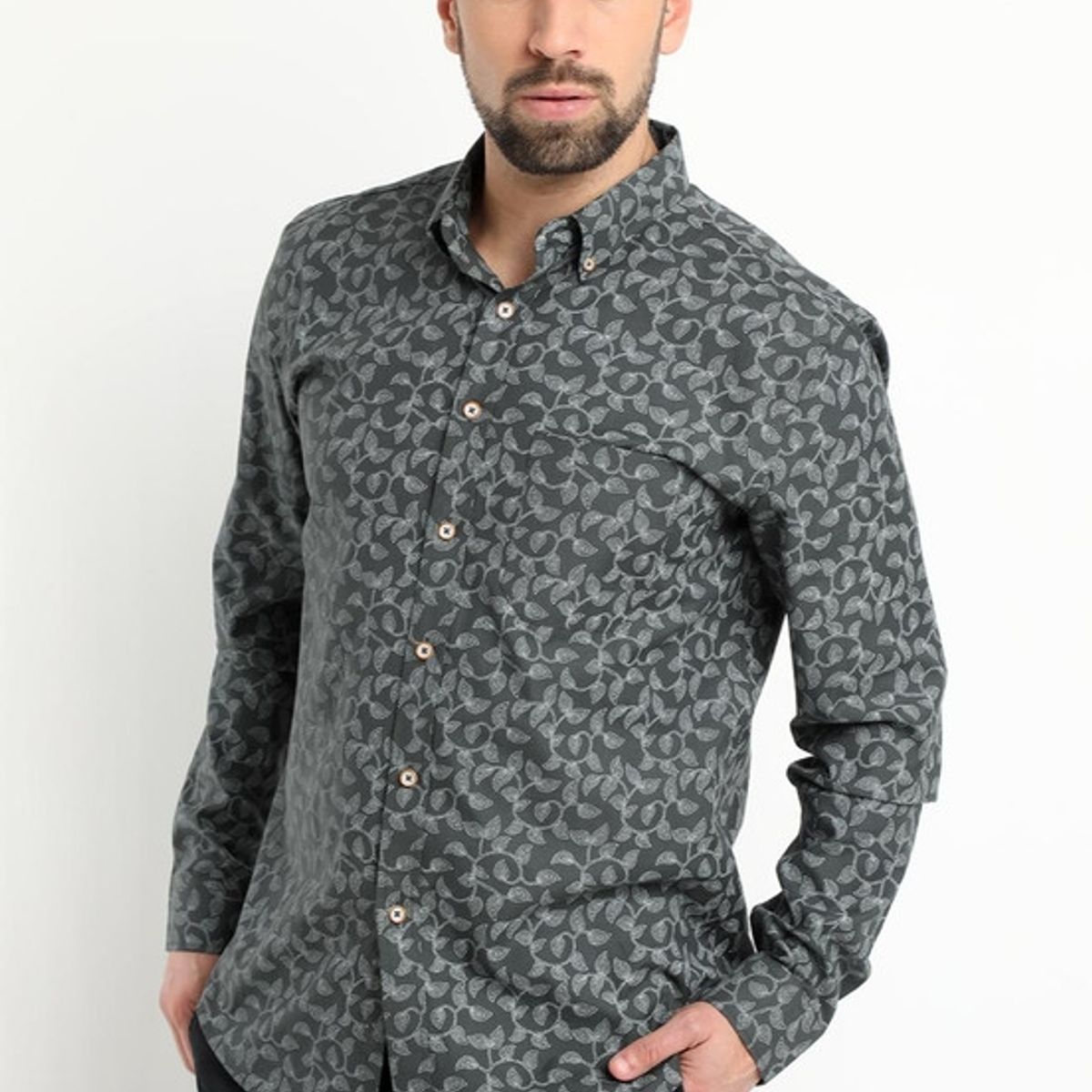KOTTING - Camisa Oxford Estampada Gris oscuro KOTTING