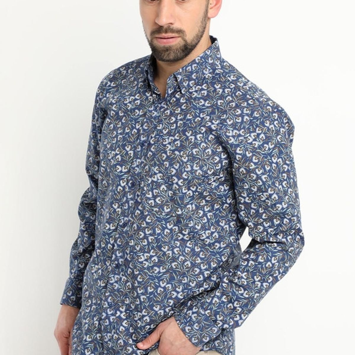 KOTTING - Camisa Fantasia Estampada Manga Larga Azul Marino KOTTING