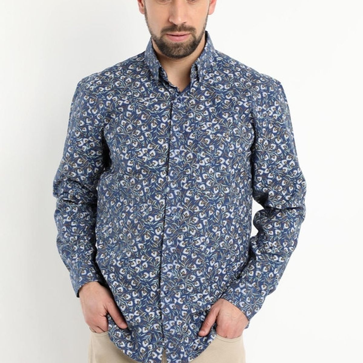 KOTTING - Camisa Fantasia Estampada Manga Larga Azul Marino KOTTING