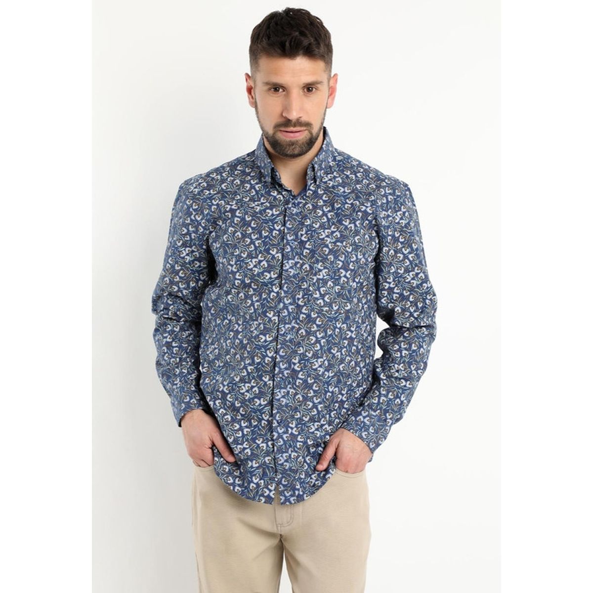 KOTTING - Camisa Fantasia Estampada Manga Larga Azul Marino KOTTING