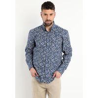 Camisa Fantasia Estampada Manga Larga Azul Marino