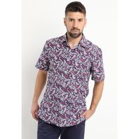 Camisa Fantasia Estampada Manga Corta Burdeo