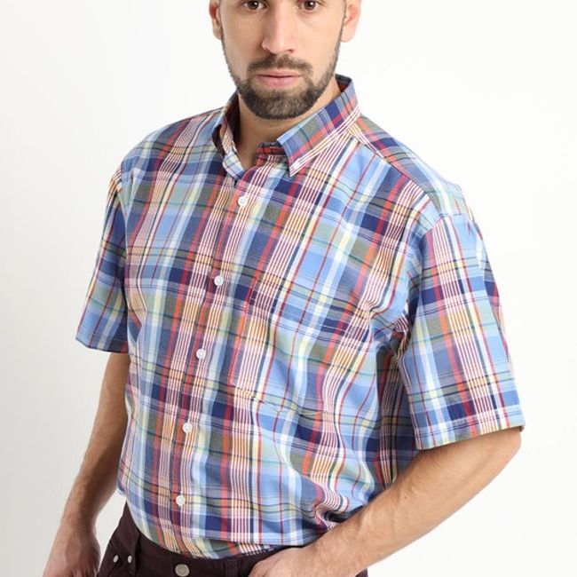 KOTTING - Camisa Fantasia Clasica Manga Corta Boton Cuello Azul KOTTING