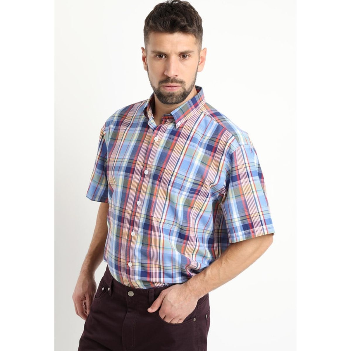 KOTTING - Camisa Fantasia Clasica Manga Corta Boton Cuello Azul KOTTING