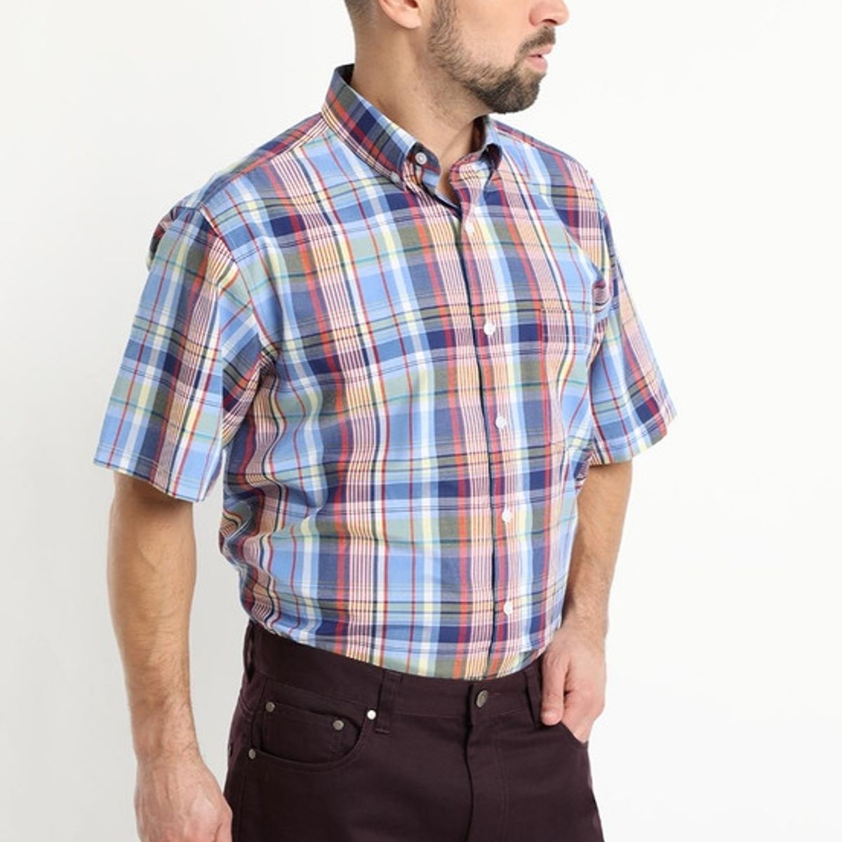 KOTTING - Camisa Fantasia Clasica Manga Corta Boton Cuello Azul KOTTING