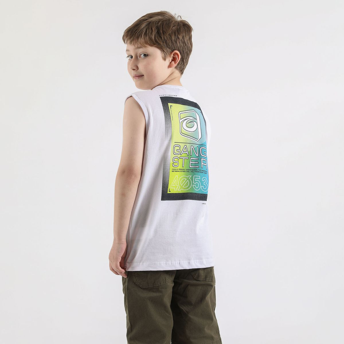 GANGSTER - Niño Polera Sm Fronton Blanco Gangster