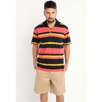 Polera Jersey Listada Cuello Camisero Negro