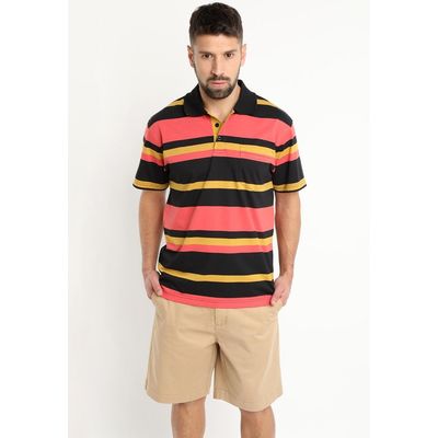 Imagen 1 del producto Polera Jersey Listada Cuello Camisero Negro