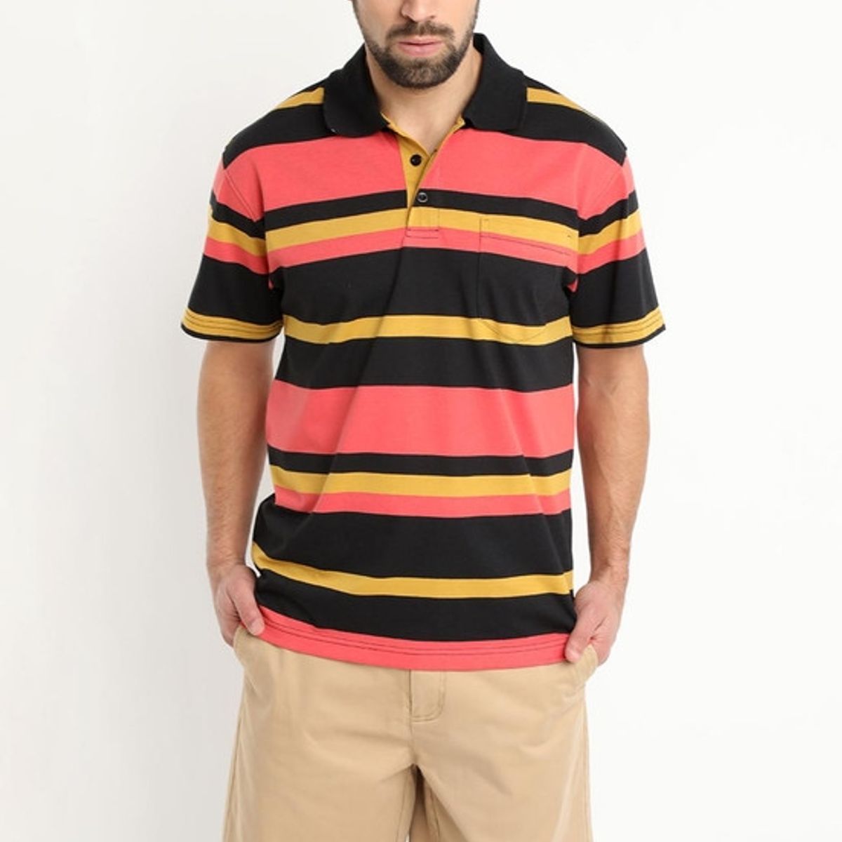 KOTTING - Polera Jersey Listada Cuello Camisero Negro KOTTING