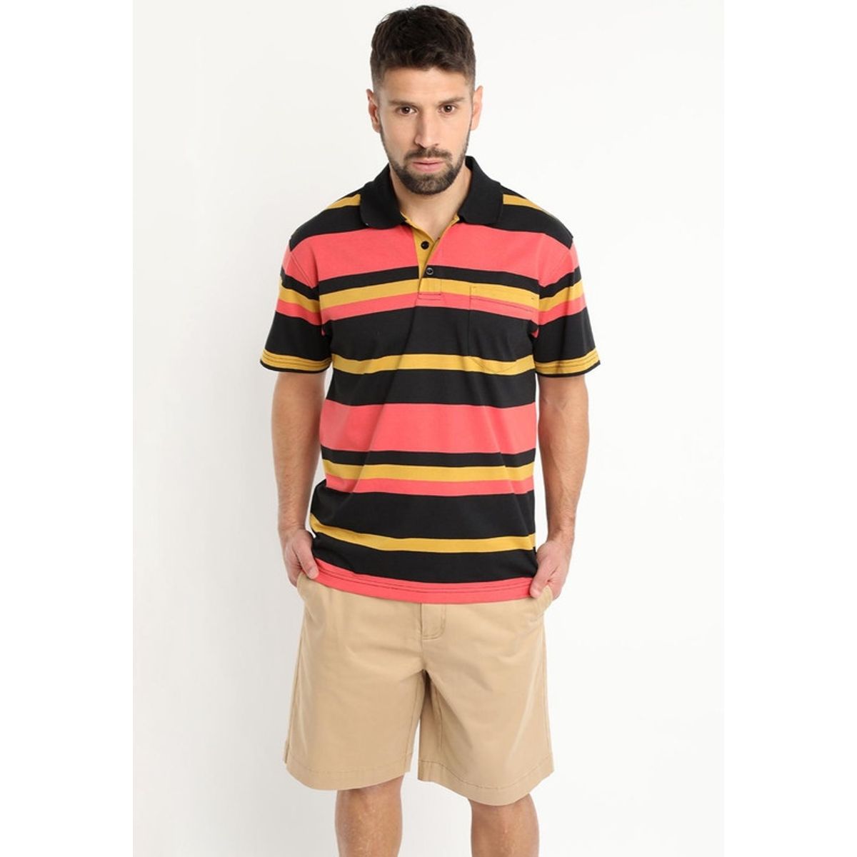 KOTTING - Polera Jersey Listada Cuello Camisero Negro KOTTING