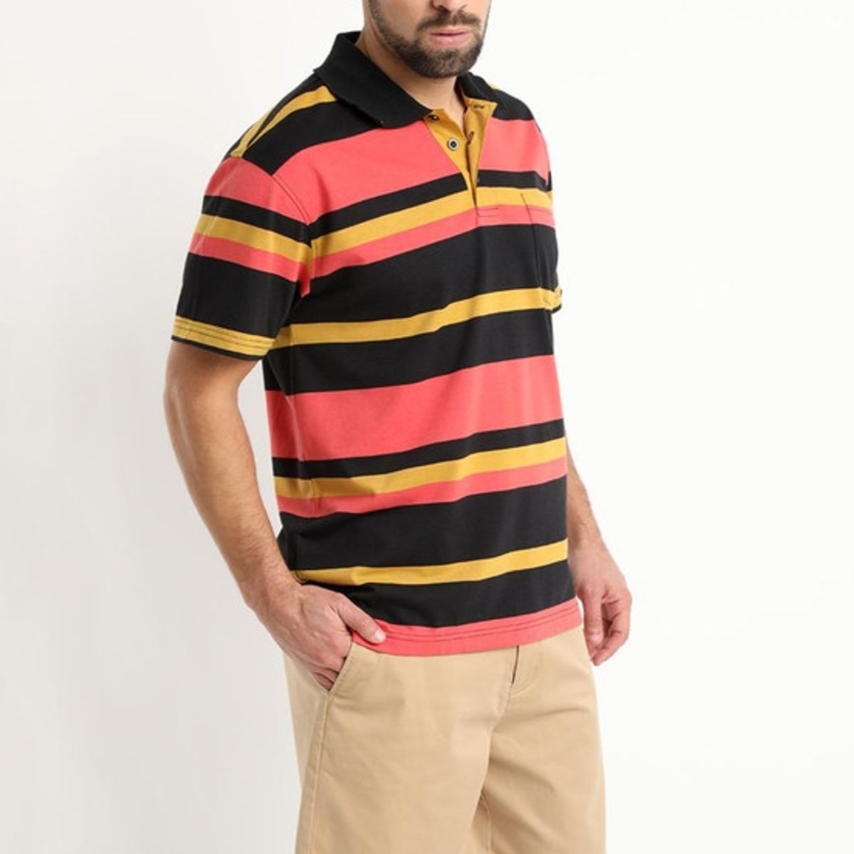 KOTTING - Polera Jersey Listada Cuello Camisero Negro KOTTING