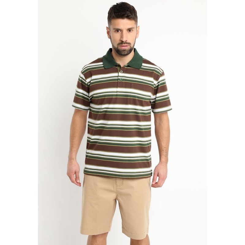 KOTTING - Polera Jersey Listada Cuello Camisero Café KOTTING