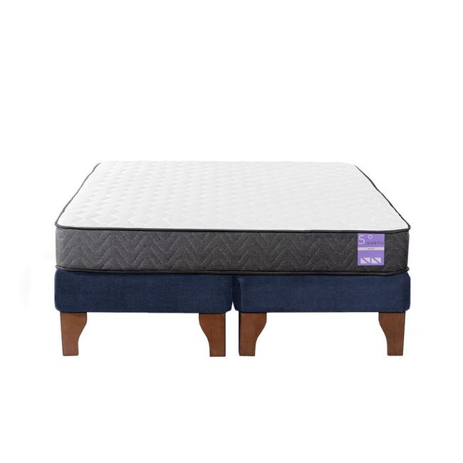 5 SUEÑO - Cama Europea 2 Plazas 150x190 cm Base Colchón Madera Azul