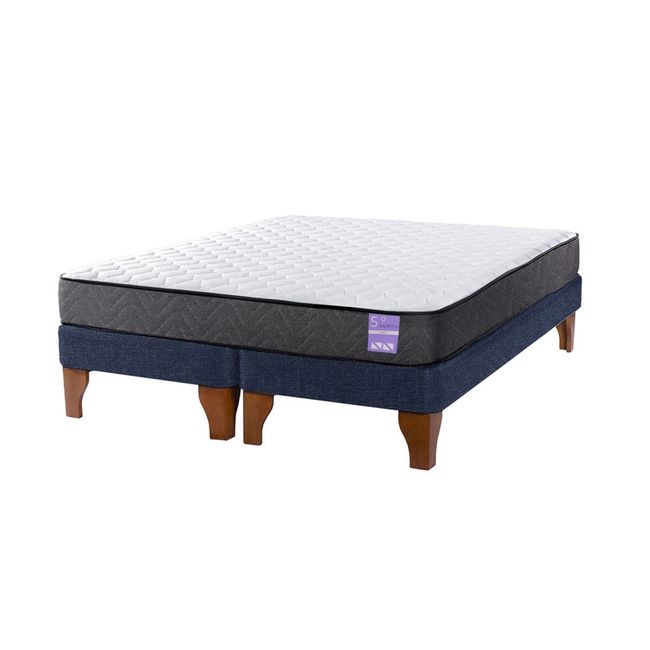 5 SUEÑO - Cama Europea 2 Plazas 150x190 cm Base Colchón Madera Azul