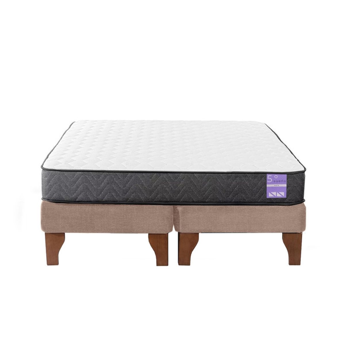 5 SUEÑO - Cama Europea 2 Plazas 150x190 cm Base Colchón Madera Beige