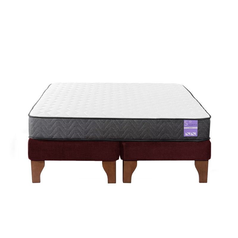 5 SUEÑO - Cama Europea 2 Plazas 150x190 cm Base Colchón Madera Burdeo