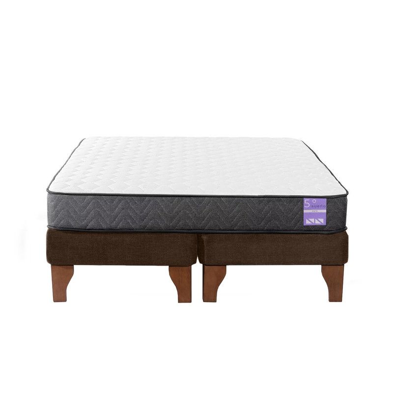 5 SUEÑO - Cama Europea 2 Plazas 150x190 cm Base Colchón Madera Café