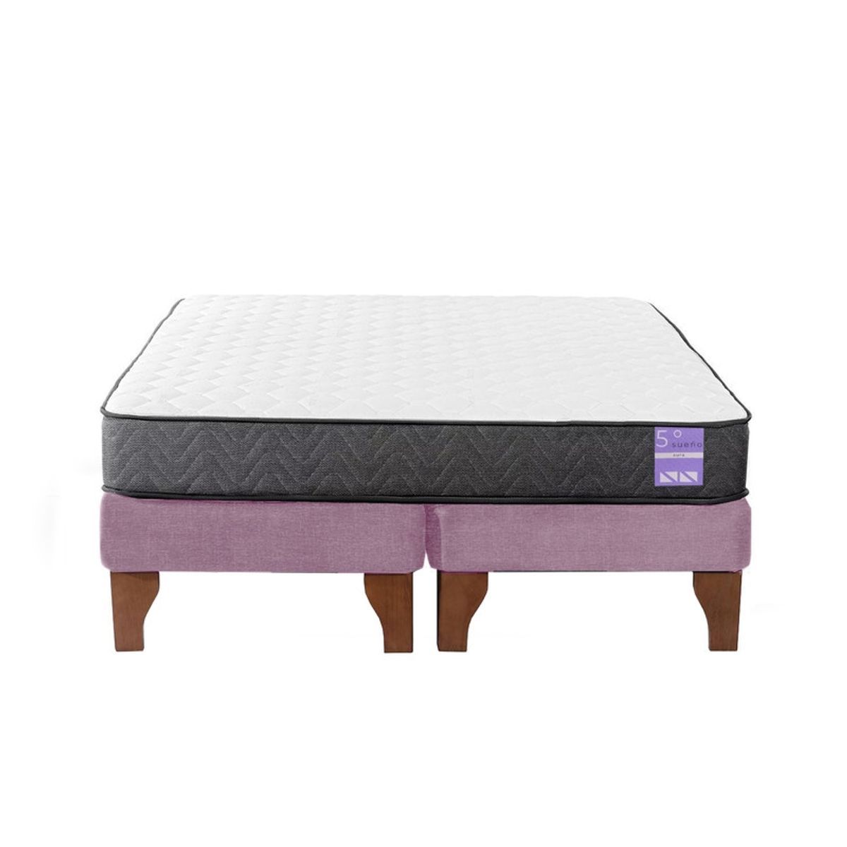 5 SUEÑO - Cama Europea 2 Plazas 150x190 cm Base Colchón Madera Rosado