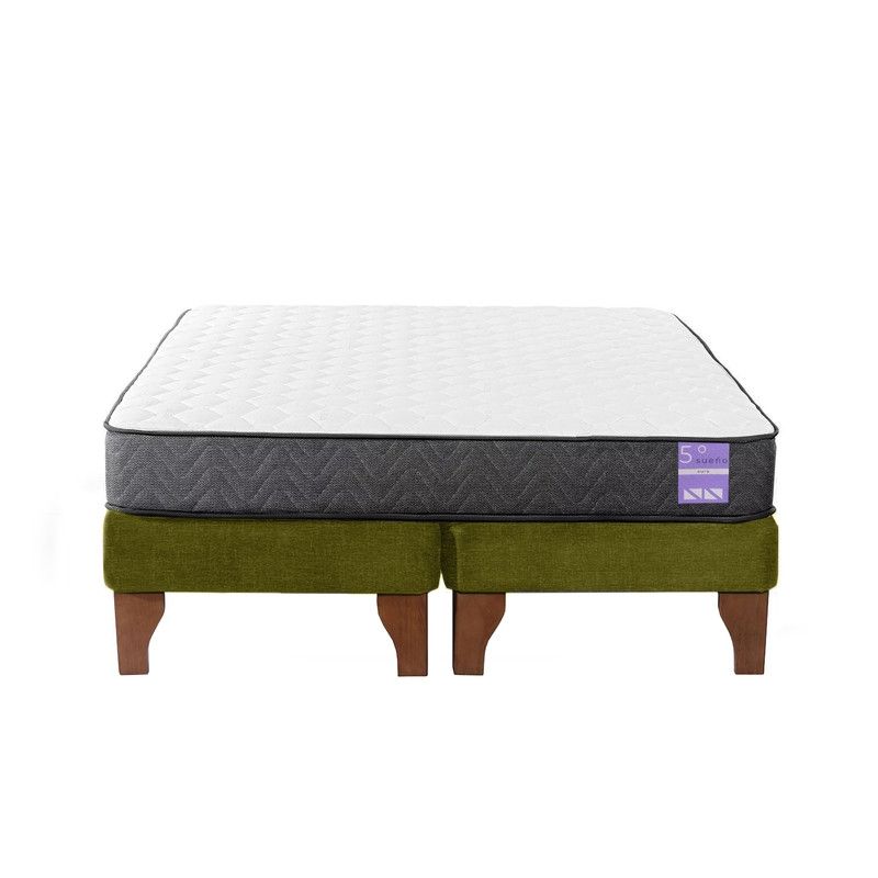 5 SUEÑO - Cama Europea 2 Plazas 150x190 cm Base Colchón Madera Verde