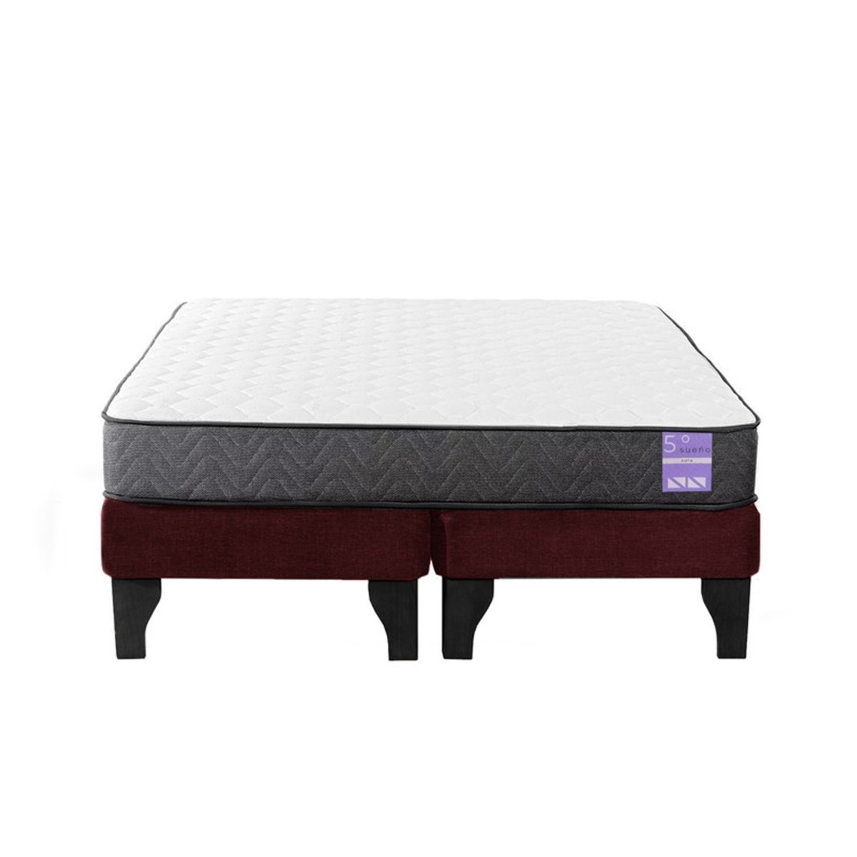 5 SUEÑO - Cama Europea 2 Plazas 150x190 cm Base Colchón Negro Burdeo